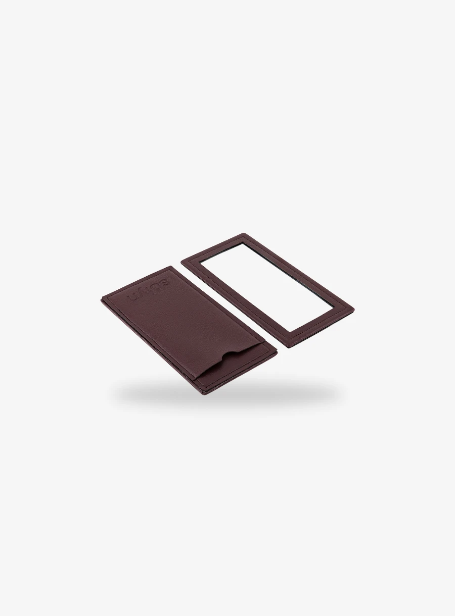 Solyn Hand Mirror, burgundy leather, 14.5 cm