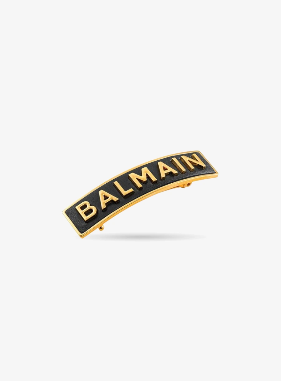 Balmain Hair Gold Plated Barrette Medium Logo