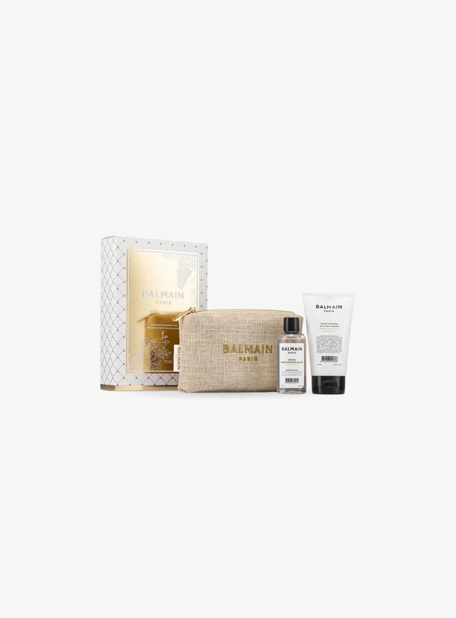 Balmain Hair Limited Edition Cosmetic Bag raffia bag with 2 products