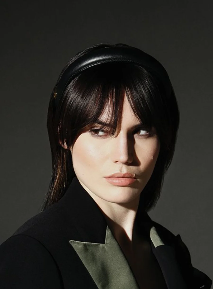 Balmain Hair Black Leather Puffed Headband – in use