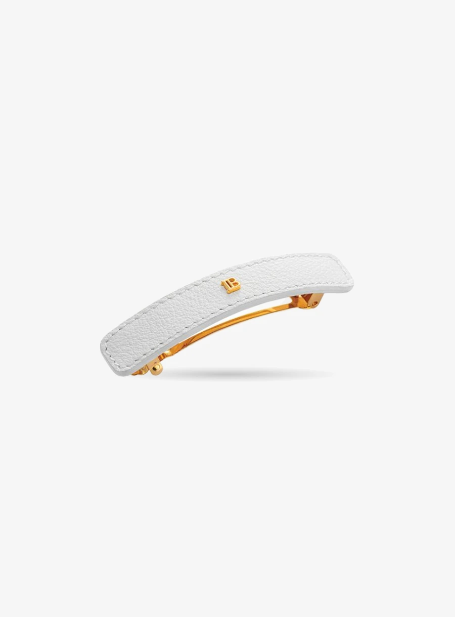 Balmain Hair Limited Edition White Leather Large Barrette FW24