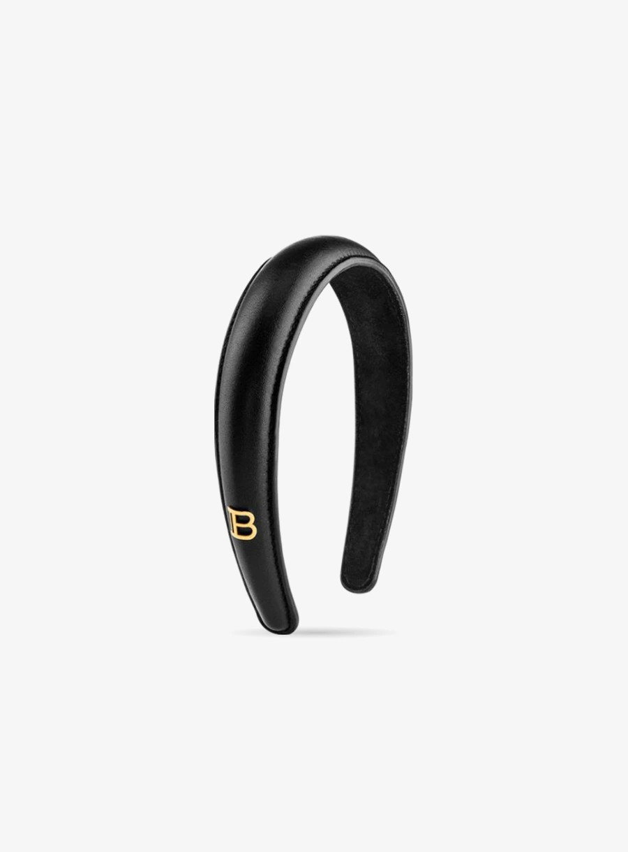 Balmain Hair Black Leather Puffed Headband