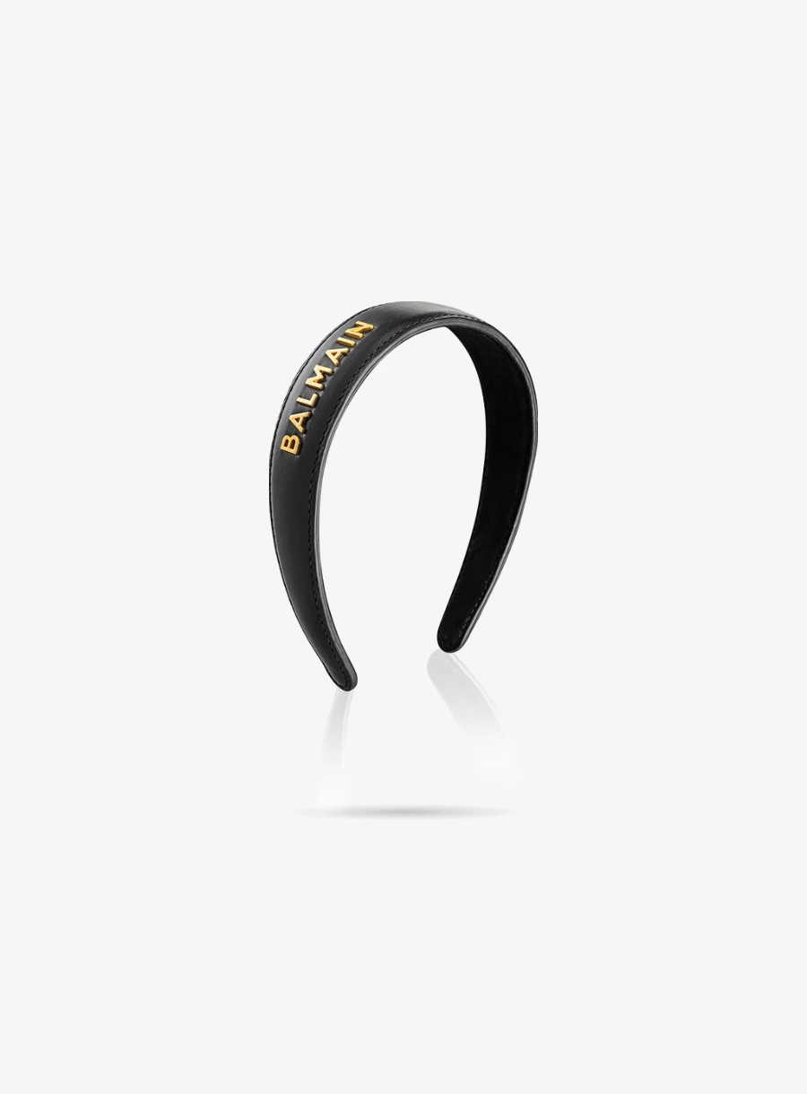 Balmain Hair Black Leather Headband in napa leather