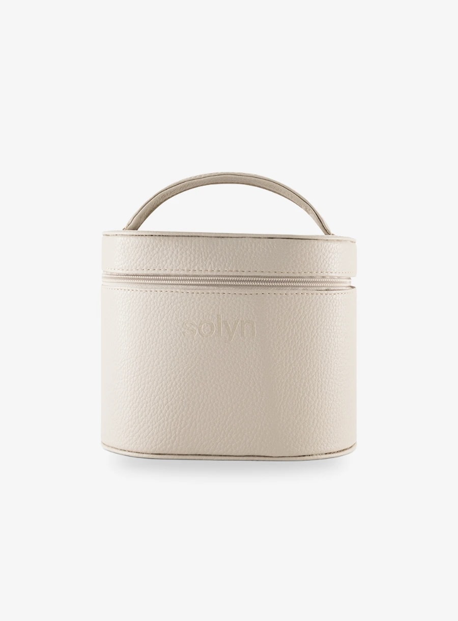 Solyn Makeup Pouch, off-white leather case